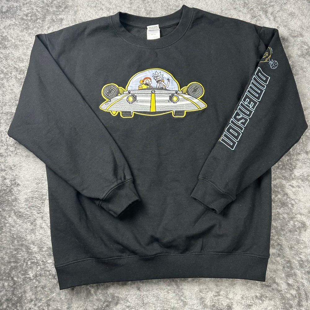 Rick and Morty Mens Black Embroidered Crewneck Sweatshirt Dimension C-137 Size M